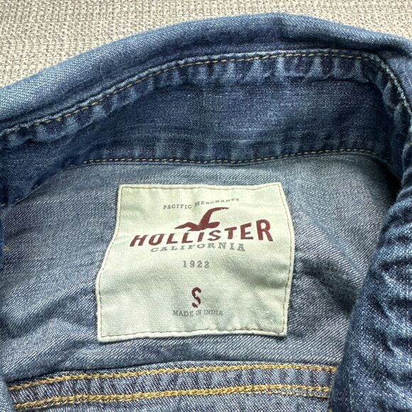 Hollister Denim Shirt‎ Mens Small Y2K Blue Western Cowboy Button Up - Picture 2 of 8
